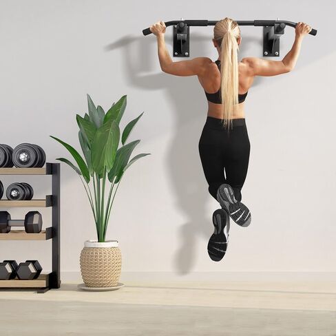 Goplus Wall Mounted Pull Up Bar, Steel Chin Up Bar w/ 3 Grip Positions, Multifunctional Pullup Bar for Indoor Home Gym Strength Training Full Body Workout Fitness, Dip Station Supports to 440 LBS in Saudi Arabia