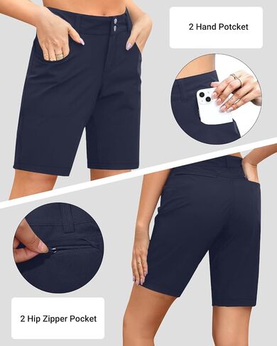 Holipick Women's 10" Hiking Cargo Shorts Athletic Golf Long Shorts with Pockets Summer Quick Dry Outdoor in Saudi Arabia