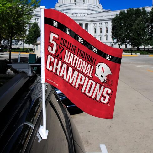 علم سيارة Rico Industries NCAA Nebraska Cornhuskers Champ مزدوج الجوانب - 40.64 سم × 48.26 سم - عمود قوي يتم تثبيته على السيارة/الشاحنة/السيارات in Saudi Arabia