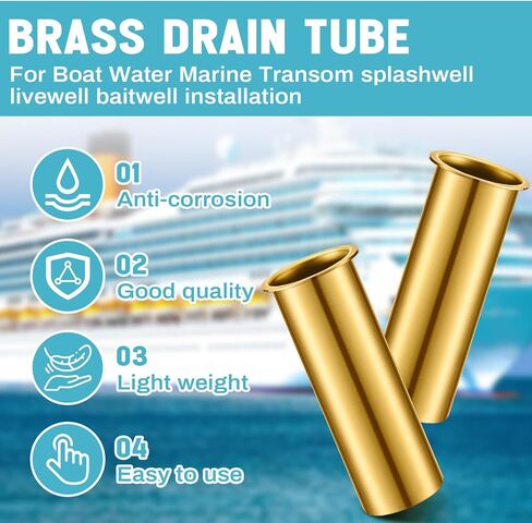 5 Pcs Brass Drain Tube 3 x 1 Inches Boat Drain Tube Plug Brass Boat Drain Plug Livewell Overflow Drain Tube for Boat Water Marine Transom Splashwell Livewell Transom Splashwell Installation in Saudi Arabia