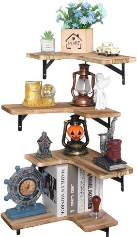 Corner Floating Shelves Wall Mounted Set of 4, Corner Shelves Wall Mounted for Wall Storage Wood Display Storage Wall Shelves for Living Room, Bedroom, Office, Bathroom,Kitchen & Decoration in Saudi Arabia