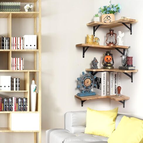 Corner Floating Shelves Wall Mounted Set of 4, Corner Shelves Wall Mounted for Wall Storage Wood Display Storage Wall Shelves for Living Room, Bedroom, Office, Bathroom,Kitchen & Decoration in Saudi Arabia