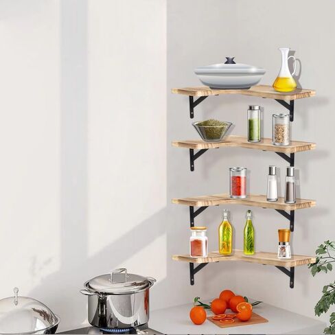 Corner Floating Shelves Wall Mounted Set of 4, Corner Shelves Wall Mounted for Wall Storage Wood Display Storage Wall Shelves for Living Room, Bedroom, Office, Bathroom,Kitchen & Decoration in Saudi Arabia