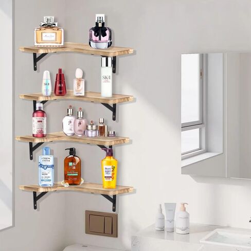 Corner Floating Shelves Wall Mounted Set of 4, Corner Shelves Wall Mounted for Wall Storage Wood Display Storage Wall Shelves for Living Room, Bedroom, Office, Bathroom,Kitchen & Decoration in Saudi Arabia