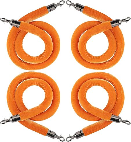 NovelBee 4 قطع من الحبال المخملية البرتقالية مع خطافات سوداء، حبال حاجز طابور بطول 5 أقدام، حواجز أمان من الحبال المخملية للتحكم في الحشود لتزيين الحفلات in Kuwait