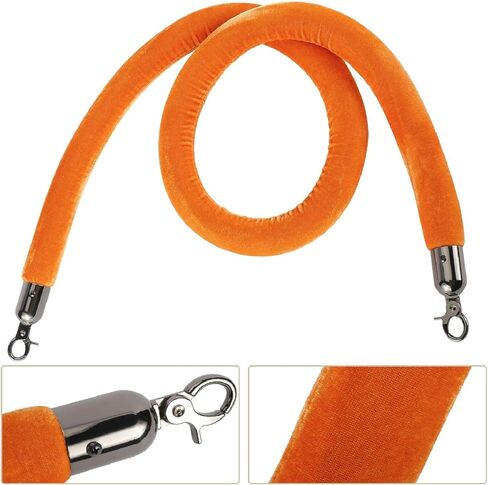 NovelBee 4 قطع من الحبال المخملية البرتقالية مع خطافات سوداء، حبال حاجز طابور بطول 5 أقدام، حواجز أمان من الحبال المخملية للتحكم في الحشود لتزيين الحفلات in Kuwait