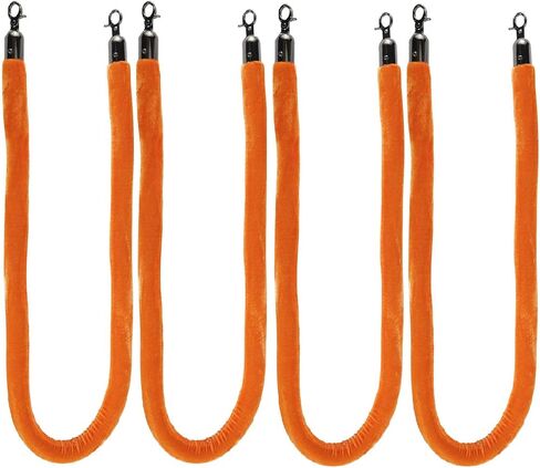 NovelBee 4 قطع من الحبال المخملية البرتقالية مع خطافات سوداء، حبال حاجز طابور بطول 5 أقدام، حواجز أمان من الحبال المخملية للتحكم في الحشود لتزيين الحفلات in Kuwait