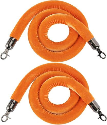 NovelBee 4 قطع من الحبال المخملية البرتقالية مع خطافات سوداء، حبال حاجز طابور بطول 5 أقدام، حواجز أمان من الحبال المخملية للتحكم في الحشود لتزيين الحفلات in Kuwait