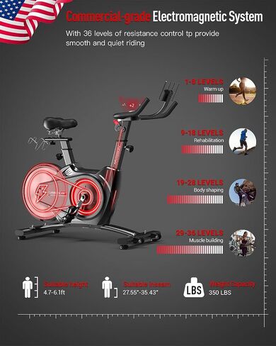 HARISON Electromagnetic Exercise Bike with Bluetooth, Workout Bike with 2 in 1 LED Display for Resistance Control and Data Record, Stationary bike for Home Gym 400 LBS Capacity, 36-Level Resistance in Saudi Arabia