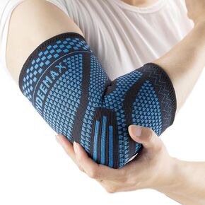 INDEEMAX Copper Elbow Compression Sleeve 1 Pair, Tennis Elbow Brace for Men Women, Elbow Support Wraps for Arthritis, Tendonitis, Bursitis, Sprains, Joint Pain Relief, Weightlifting (Blue-Black, Medium)