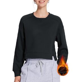 BALEAF Women's Crewneck Cropped Sweatshirt Fleece Oversized Sweater Long Sleeve Workout Tops Loose Pullover Fall Outfits
