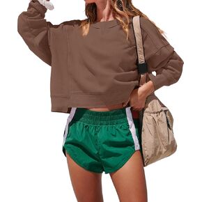 Darong Women's Oversized Cropped Sweatshirts Crewneck Long Sleeve Workout Pullover Hoodies Fall Fashion Outfits