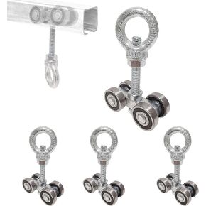 4 Wheel Trolley Assembly Roller, Silent Unistrut Trolley, Solid Steel, M10 Bolt, Lifting Eye Nuts, 1-5/8" Wide Strut Channel (4pc)