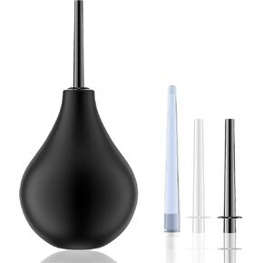 Enema Bulb Kit Superior Hygiene with Our Douche Enema Bulb Kit- 3 Nozzles, 224ML Capacity (Black), Designed for Women & Men