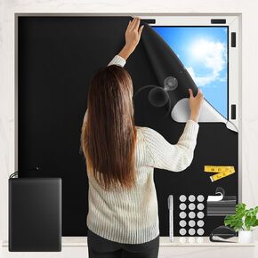 Blackout Curtains for Bedroom,79" x 57" Temporary Blackout Shades for Windows, Portable Blackout Blinds Screen with 12 Loop & Hook, 100% Blackout Window Cover Film for Baby Nursery Travel RV