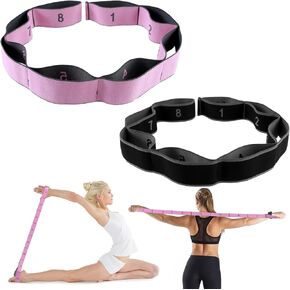 2pcs Stretch Straps With Loops,Stretch Bands,Yoga Strap for Stretching Equipment, Stretch Bands for Exercise and Flexibility - Fascia, Hamstring & Leg Stretcher Belt with 8 Loops Pink & Black