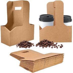 2 Cup Kraft Drink Carrier with Handles,20 Pack Portable Foldable Drink Carrier for Delivery,Cup Carriers for Hot or Cold Drinks,Coffee Carrier, Food Delivery,Take Out Cup Carriers.