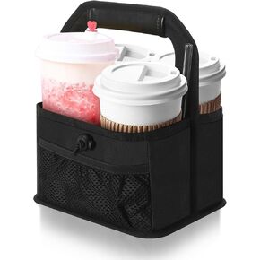Drink Carrier,Drink Caddy Reusable Coffee Cup Carrier with Handle,4 Cup Collapsible Tumbler Tote with Organizer Pockets Safely Secures Hot and Cold Beverages,Perfect for Food Delivery and Take Out