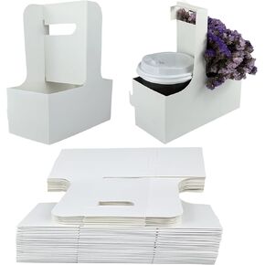 2 Cup Disposable Drink Carrier with Handle, White Cardboard Paper Cup Holder for Cold/Hot Drinks,Cup Carrier for Coffee or Food Delivery, Uber Eats, Door Dash, Mlfklmkl (30PCS)