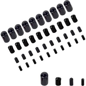 40 PCS Round Rubber End Cap Set, 0.12", 0.24", 0.35", 0.47"（3, 6, 9, 12mm ID Vinyl Flexible Screw Thread Protector kit, Bolt End Caps for Metal Tubing Rod Bolt Tip, Black