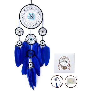 Blue Evil Eye Dream Catcher Wall Decor, Jiyamony Dreamcatcher Hanging Pendant for Home Protection and Blessing Decor with a Car Accessories Evil Eye Charm Gift