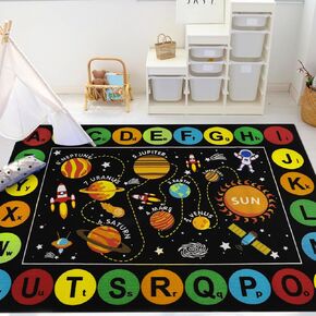 Capslpad Solar System Classroom Rug Elementary 6.6'x9.8' Outer Space Classroom Rugs Non Slip ABC Alphabet Kids Rug Carpet Educational Learning Area Rug for Kids Room Classroom Living Room Toddler