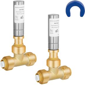 (2-Pack) Yqimtion Tee Stainless Steel Water Hammer Arrestor, 1/2" Push-Fit to Connect Pex,Copper,CPVC,PE-RT for Faucet,Dishwasher,Washer Plumbing Connection, Reduce Banging Noise