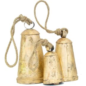 Vintage Rustic Cow Bell Christmas Bell Set - Shabby Chic Holiday Decor - Set of 3 Bells in Various Sizes- Create a Festive Ambiance and Invite Good Luck. (Medium (3.5" 4.5" 6.5" H)