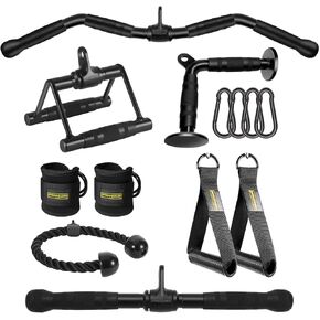 LAT Pulldown Attachments Combo, Cable Machine Accessories with Curl Pulldown Bar, Fit Most Gym Machines, Made of Heavy Duty Solid Steel