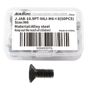 M6 x 20mm Flat Hex Head Socket Cap Screw，10.9 Grade Alloy Steel，Black Oxide Finish，Fully Threaded，Replacement Fastener Screws，Allen Hex Drive，25PCS
