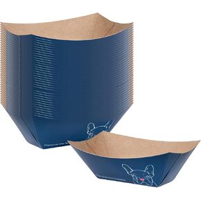 Restaurantware Bio Tek 4 Ounce Paper Boats, 50 Disposable #25 Food Trays - PE Lining, Durable, Pink And White Striped Paper Food Baskets, For Concession Stands, Picnics, or Fairs