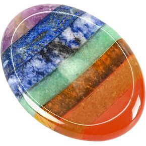 WHAL&YUNE Thumb Worry Stone for Anxiety, 7 Chakra Healing Crystals Natural Oval Gemstone Meditation Reiki Balancing Accessories Gift for Stressed People- 1.8 inches