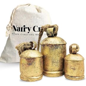 Set of 3 Giant Harmony Chic Cow Bells Huge Rustic Christmas Vintage Handmade Hanging Lucky Bells On Rope (Country Rustic, Large)