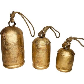Set of 3 Giant Harmony Cow Bells Huge Vintage Handmade Rustic Lucky Christmas Hanging XL Bells On Rope (Country Rustic, Set of 3, X-Large)