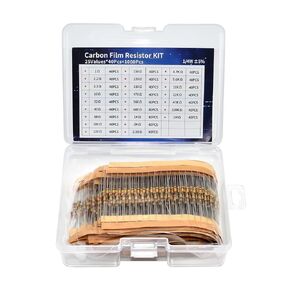 1000Pcs 25 Values Resistor Kit 1/4W Assortment Kit Carbon Film Resistor 5% Electrical Resistors Set Assortment Resistance 100% New