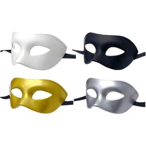 Men Women Masquerade Mask, High Elastic Bendable Plastic Half Face Eye Mask, Solid Color, Suitable for All Prom (Black+White+Gold+Silver)