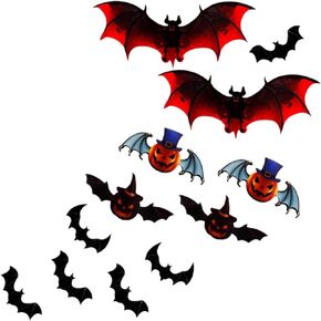Halloween Decorations Indoor Decor Red & Black 3D Bat Wall Window Stickers (60 Pcs Bats 5 Size) - SHANRUN PVC Pumpkin Bat Stickers Outdoor Halloween Party Home Atmosphere Decor Accents Necessities