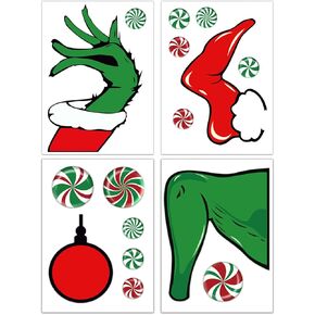 Christmas Window Clings 16 Sheets, Funny Max Xmas Tree Wall Glass Stickers Decals Holiday Decorations, Winter Holiday Home Kitchen Decorations Living Room Decor