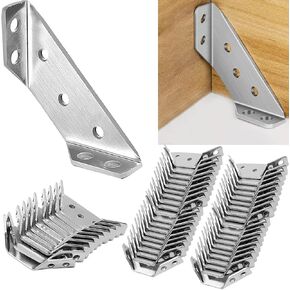 50 PCS Stainless Steel Furniture Corner Connector Triangle Shelf Support Joint Fastener Universal Stainless Steel Corner Bracket Angle Fasten Connector for Wood, Shelf Cabinet Supports