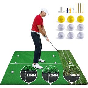 Golf Hitting Mat Set,2024 New Upgrade Thickening 5x4ft,Practice Indoor &Outdoor with Dual Turf,Auxiliary Line Teaching,Golf Training Mat for Backyard Driving Chipping Swing,Golf Gift