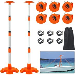 Boat Cover Support Pole 2 Pack, Height Adjustable Stainless Steel Support Pole with Rubber Base,Boat Cover Support System to Prevent Rain/Snow from Accumulating,Including Webbing Straps (Orange)