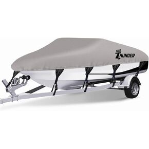 Boat Cover 17-19 ft Trailerable Waterproof Boat Covers Marine Grade Polyester Canvas Boat Cover Fits Bass Boat, V-Hull and Tri-Hull Boat, Fish & Ski Boat, Runabout Bowrider 17' 18' 19' Foot Boat Gray