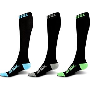 3 Pairs Size Large Compression Socks (Black/Blue + Black/Gray + Black/Green)