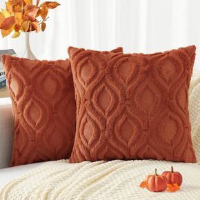 decorUhome Decorative Throw Pillow Covers 18x18, Soft Plush Faux Wool Couch Spring Pillow Covers for Home, Set of 2, Beige