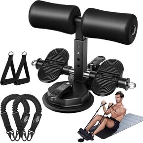 Sit Up Bar Foot Holder, Adjustable Double Suction Cups with Footrest and Tension Rope, for Abs Arm Waist Leg Training