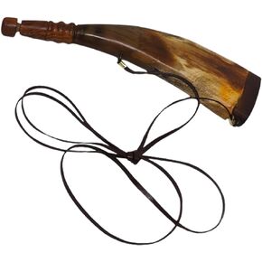 Traditional Natural Buffalo Horn's Reproduction Powder Horn - Civil War, Re-Enactment, Oval Shape Powder - 20 Cms. Included Wooden Cap & Coork (Fire Burned Oval-18)