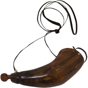 Traditional Natural Buffalo Horn's Reproduction Powder Horn - Civil War, Re-Enactment, Oval Shape Powder - 20 Cms. Included Wooden Cap & Coork (Fire Burned Oval-18)