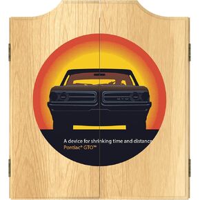 Dart Board Cabinet Set - Pontiac GTO - Time & Distance Dart Board with 6 Steel Tip Darts, Scoreboard, Hanging Wood Cupboard by Trademark Gameroom