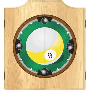 Dart Board Cabinet Set - 9 Ball Dart Board with 6 Steel Tip Darts, Scoreboard, Hanging Wood Cupboard by Trademark Gameroom
