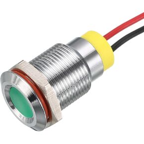 uxcell Signal Indicator Light AC/DC 110V 12mm Dash Lamp Flush Panel Mount Green LED Metal Shell